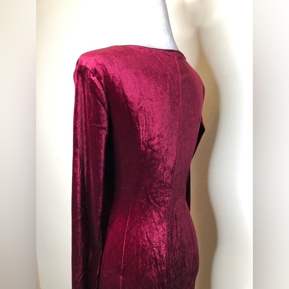 Zaberry Wine Red Velour Velvet Wrap Stretch Mermaid Midi Dress Valentine’s Day - Picture 5 of 14
